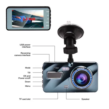 Auto DVR Dash Cam Video Rekordér 3 V 1Rear Zobrazení Duální Kamera Full HD Auto Kamera 3.6