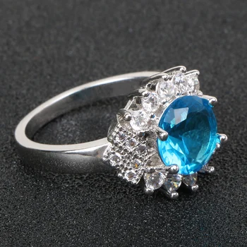 Bague Ringen Přívěsky Stříbro 925 Prsteny pro Ženy Jemné Šperky pro Ženy, Kulaté Kameny bílé modré zirkony prst prsten zásnubní