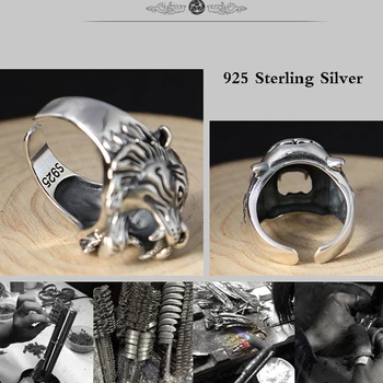 BALMORA 925 Sterling Silver Bílý Tygr Zvíře Otevřené Kroužky pro Muže, Milence Prsten Retro Módní Nadsázky Šperky Anillos JWR3051