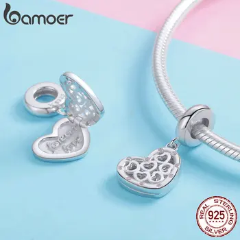 BAMOER Romantické 925 Sterling Silver Navždy Láska Srdce Přívěsek Charms Fit Originální Náramky Náramky Šperky SCC1029