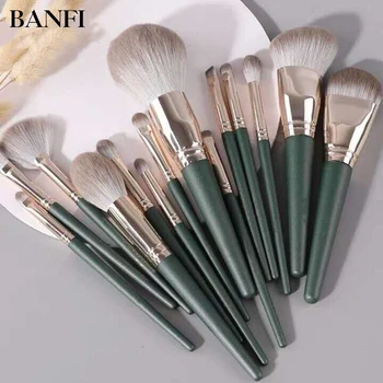 BANFI 14 Ks Zelený Mrak Make-up Štětce Sada Kosmetické Prášek Nadace Měkké Vlákno Vlny Krásy Make-Up Nástroje, Ženy Maquiagem
