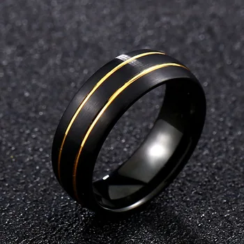 BEIER Wolframu Černá barva Polised prsten s ve zlaté barvě, Double Thin Line Svatební Kapela Mužský Pár Šperků pro muže, BR-W093