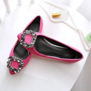 BEYARNEWomen boty plus velikost 34 ~ 45 crystal drahokamu ploché boty lodí ženy růžová fialová Balet mokasíny z pravé kůže ploché