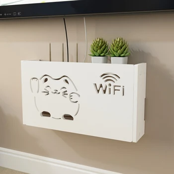 Bezdrátový Wifi Router Úložný Box PVC panel Police k Zavěšení na Zeď Plug Deska Držák Kabelové Skladování Organizátor Home Decor 3 Velikosti