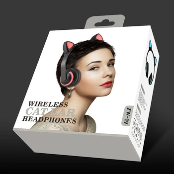 Bluetooth Sluchátka ZW-19 LED světlo Kočka Uší, Headset Bezdrátová Sluchátka hi-fi Stereo Bass sluchátka pro mobilní Telefony s mikrofonem