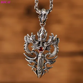 BOCAI S925 sterling silver přívěsek šperky retro Thai silver double dragon deska kříž, Meč, Přívěsek 925 stříbrné pánské přívěsky