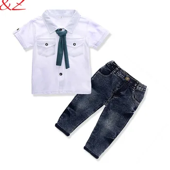 Boy Oblečení Nastavit Ležérní T-Shirt, Šátek, Džíny 3ks Dětské Oblečení Set Letní Kostým Pro Děti 2-7 Let