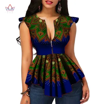 BRW Africe Styl Moderní Ženy Módy Dámské Topy Dashiki Africké Tisk Topy Košile Plus Velikost M-6XL Dámské Oblečení WY2556