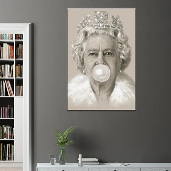 Bubble Gum Královna Zeď Umění Tisk Elizabeth II Nordic Plakát Obrázek Malířské Plátno Nástěnné obrázky pro Obývací Pokoj Moderní Domácí Výzdoba