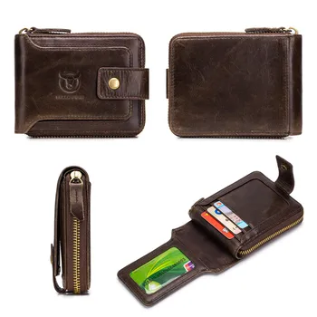 BULLCAPTAIN Funkční Originální Kožené Muži Peněženky RFID Peněženka Muž Organizátor Mince Kabelku Kapsy Slim Zip Peněženka Držitele Karty