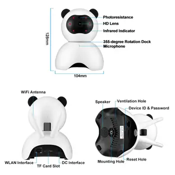 Camera Family Safety Dětské Bezpečnostní Kamery Roztomilý Panda Styl Kamery Vzdálený Monitoring 1080P Bezdrátová s Nočním Viděním