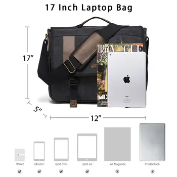 Canvas Messenger Taška pro Muže Taška přes Rameno Kufřík 17 inch Laptop Satchel Bag Polstrovaný Ramenní Popruh, Vodě Odolný