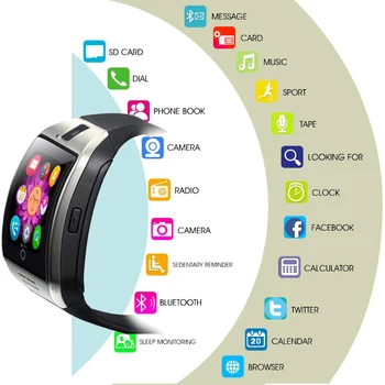 Chytré Hodinky S Fotoaparátem Q18 Bluetooth Smartwatch SIM TF Slot pro Kartu Fitness Aktivity Tracker Sport Hodinky Pro Android