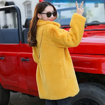 Cotday Tlusté Teplé Norka Volné Žlutá Vysoce Kvalitní Umělé Korea Styl 2020 Prodej Klopě Zimní Teplé Plus Velikosti Ženy Pur Plášť