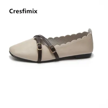 Cresfimix Zapatos De Mujer Ženy Roztomilé Sladké Bílé Ploché Boty Lady Casual Hnědé nazouvací Boty Ženy Pu Kožené Boty B5101