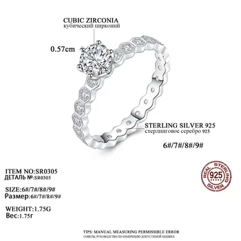 CZCITY 925 Sterling Silver Classic Šesti-kolík Snubní Prsteny pro Ženy Šumivých 5,7 mm Krychlový Zirkon Prsteny Stříbro 925 Šperky