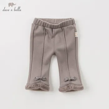 DBJ11909-2 dave bella zimní dětské dívky módní solidní luk kapsy kalhot děti plné délky děti kalhoty kojenecké batole kalhoty