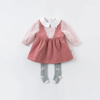 DBM14400 dave bella podzimní dětská dívčí roztomilý kreslený kostkované šaty děti módní party šaty děti, kojence lolita oblečení