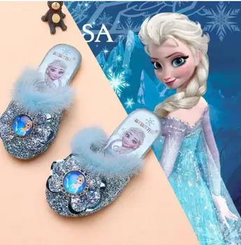 Disney Frozen Dívky Sandály Princezna Pantofle Děti Domácí Pantofle Plážové Boty dětské Flitry Bowknot Žabky Příležitostné Jezdce