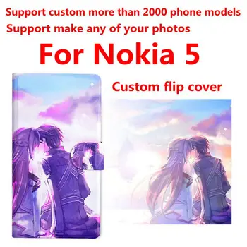 DIY Telefon bag Personalizované vlastní fotografie Obrázek PU kožené pouzdro flip cover pro Nokia 5