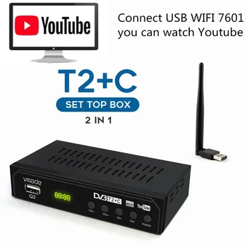 DVB-T2 DVB-C Digitální TV Tuner Přijímač WIFI 1080P HD Dekodér TV Box DVB-T M3U H. 264 Youtube TV Receptor ruské Set Top Box