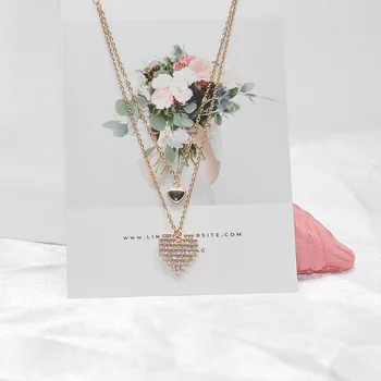 Dvouvrstvý Jednoduchý Styl Šperky Náhrdelník Srdce Fashion Divoká LÁSKA Náhrdelník Ženské Osobnosti Klíční kosti Přívěsek Vynikající Dárek