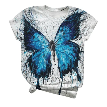 Dámské Letní Příležitostné T Košile Móda Butterfly Tisk Volné Trička Krátký Rukáv T-Košile, Streetwear Harajuku Topy Tričko Oblečení