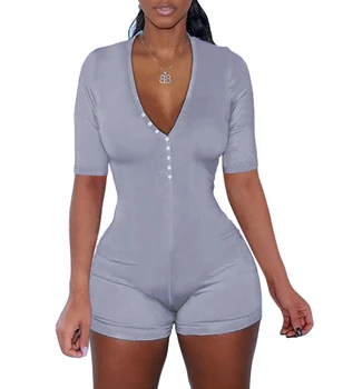 Dámské Sexy Hluboko V Krku Šaty jednobarevné Krátký Rukáv Jediné Breasted Bodycon Slim Dupačky noční Prádlo 2020 Nejnovější Trendy