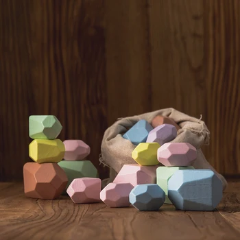 Děti Dřevěné Barevné Kamenné Jenga Stavební Blok Vzdělávací Hračka Kreativní Nordic Stylu Stohování Blok Hra Rainbow Stone Dř