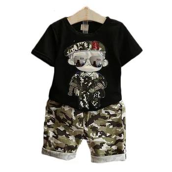 Dětské Oblečení 2019 Letní Děti Krátký Rukáv T-Shirt + Kamufláž Šortky Obleky Batole Chlapci Oblečení Sady