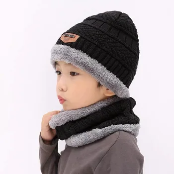 Dětský klobouk vlna a fleece dětská podzimní a zimní ochrana sluchu teplé čepice, šátek, dvě sady muži a dívky módní šátek