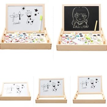 Dřevěné Puzzle Matematický Učení Hračka Multi-funkční rýsovací Prkno Dřevěné dětské Psací Deska oboustranné Magnetické Rýsovacím prkně