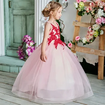 Elegantní Princess Party Výšivka Květina Oblečení pro Děti Flower Girl Svatební Večerní Šaty Dospívající Děti Šaty pro Dívky Oblečení