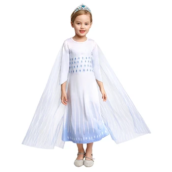 Elsa 2 Bílá Princezna Šaty Sněhová Královna Cosplay Kostým, Vánoce, Halloween Dívka Dlouhé Šaty s Hodiny, Dárek k Narozeninám Party oblečení za vel