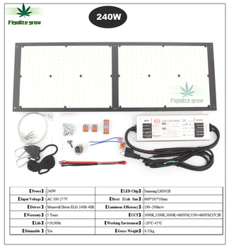 Figolite Pěstovat DIY 150w, 240w 288 QB LED Deska Stmívatelné Led Grow Světlo LM301H Mix 660nm, IR A UV S Meanwell Řidiče
