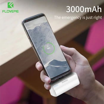 FLOVEME 3000mAH Kapesní Mini Power Bank pro Xiaomi Mi Přenosný Externí Nabíječka Baterií pro iPhone Typ C Poverbank Přepravu Plug