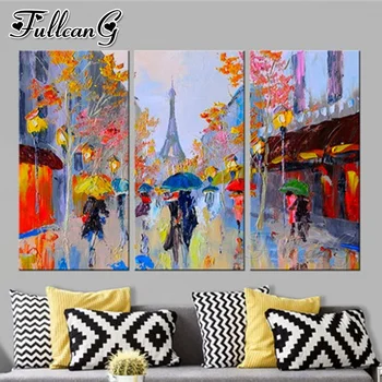 FULLCANG diy plné náměstí kolem vrtáku velký diamantový malování paříž věž romantické deštivý den mozaika výšivky domova FC1981