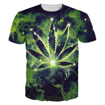 Galaxy 3D Tištěné T-košile, Tričko Bling Zelenou Trávu List Grafické Camisetas Hombre Nové Módní Krátký Rukáv t-kusy Letní Topy