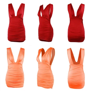 Giyu Sexy Letní Šaty Roku 2020, Ženy Ležérní V Krku Bez Rukávů S Hlubokým Výstřihem Mini Club Party Šaty, Pevné Ruch Bodycon Plášť Femme Red