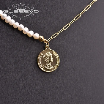 GLSEEVO Ručně vyráběné Kovové Tag Přívěsek Náhrdelník Pro Ženy, Sladkovodní Pearl Módní Šperky Řetěz, Dívka, Dárek k Výročí GN0249