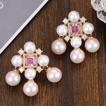 GODKI 30MM Luxusní Jarní Růžové Houpat Náušnice Pro Ženy, Svatební Kubický Zirkon Crystal Dubaj Svatební Náušnice Módní Šperky 2019