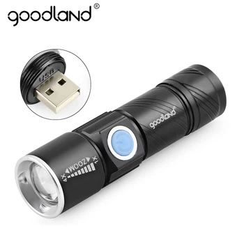 Goodland USB LED Svítilna, Dobíjecí LED Svítilna Q5 High Power Baterie LED Lanterna Handy 3 Režimy Zoomovatelný Lucerna na Kole