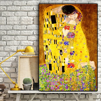 Gustav Klimt Polibek Reprodukce Postava, olejomalba na Plátně Umění Skandinávské Plakáty a Tisky Nástěnné obrázky pro Obývací Pokoj