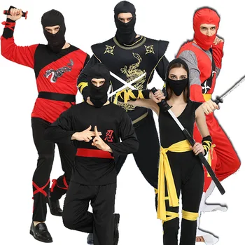 Halloween Černá Ninja Cosplay oblečení pro muže a ženy, páry souboru karneval maškarní bar jízdní samurajové oblečení