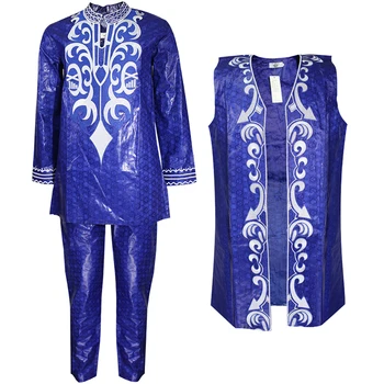 H&D 2020 africké oblečení pro muže košili vestu, košili, kalhoty 3 ks oblek výšivky bazin riche kalhot nastavit africké muž formální oblečení