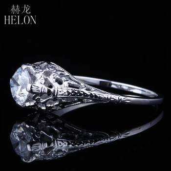 HELON Sterling Silver 925 Kulatý Řez 5,5 mm 0.6 ct Moissanites Diamantový Zásnubní Jemný Prsten Ženy, Vintage Starožitný Svatební Šperky