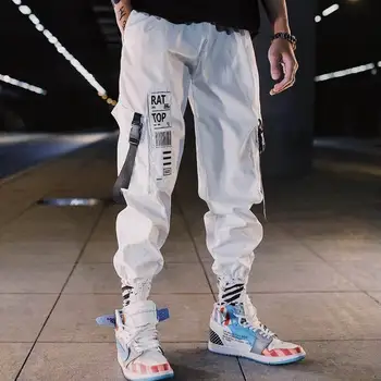 Hip hop Streetwear Muži Harémové Cargo Kalhoty korejské Jogger Tepláky jednobarevné Černé Bílé Délka Kotník Kalhoty Bílé Techwear