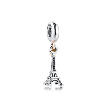 Hodí se pro Korálky Pandora Náramky Eiffelova Věž Přívěsky s 14K Srdce Originální 925 Sterling Silver Šperky Doprava Zdarma