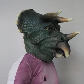 Hot prodej Eco-friendly Dospělé velikosti realistický latexový Dinosaurus Maska Hlavy Triceratops Plnou Hlavu Deluxe Halloween Kostým Party