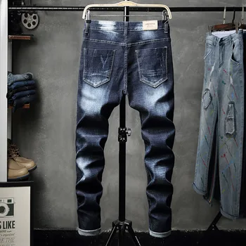 Hubená Hip Hop Džíny Muži Roztrhl Otvory Slim Kalhoty 2019 Nový Čínský Styl Značky Mládí Výšivky Kotník Zip Skinny Jeans